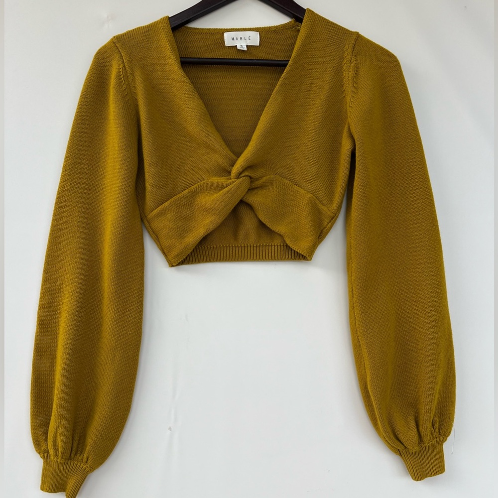 MABLE Mustard Front Twisted Knit Top‎ Size S